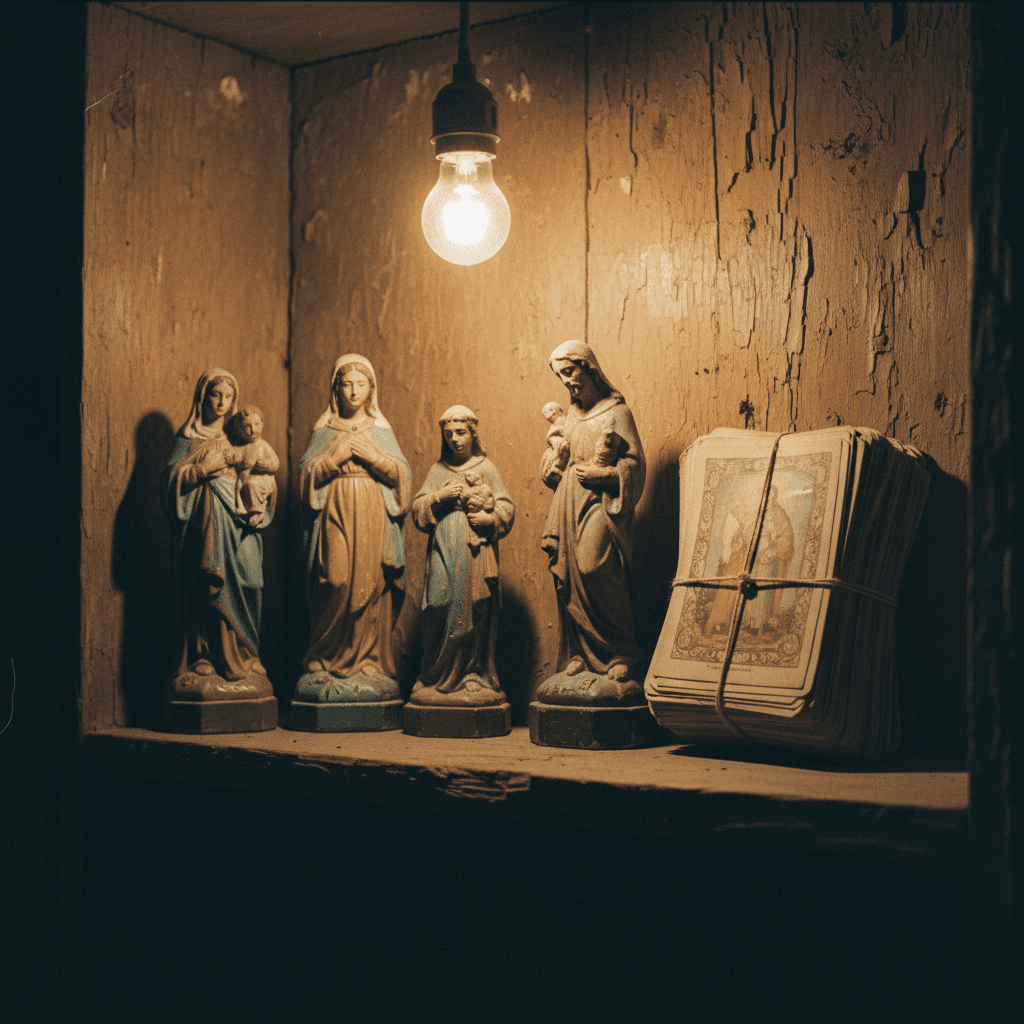 Religious statues and prayer cards