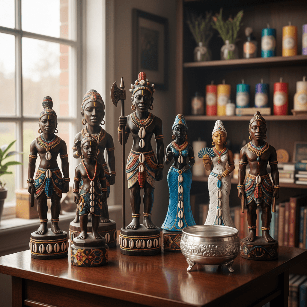 Orisha statues and holy water