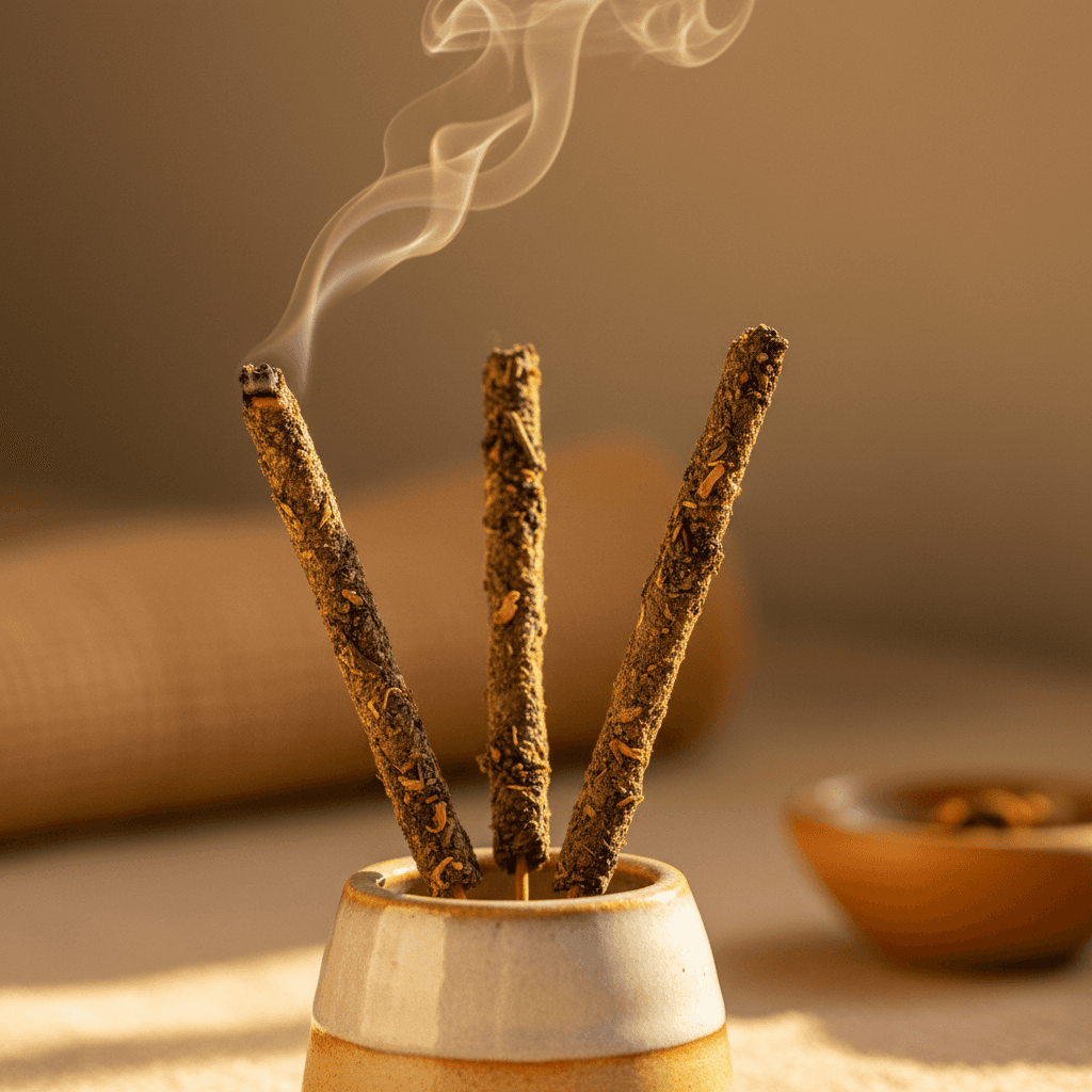 Hands lighting a bundle of sage for a cleansing ritual